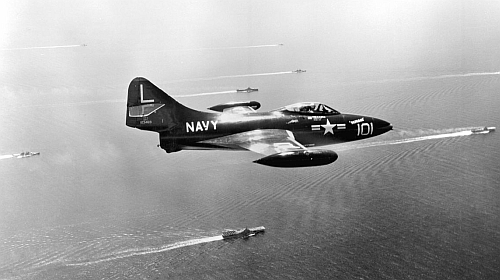 US Navy Grumman F9F-2B Flying CAP over Task Force 77 1 August, 1952