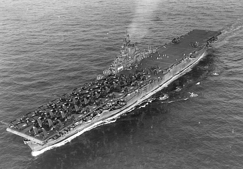 USS Wasp CV-18 at sea in the western Pacific, 6 August 1945.