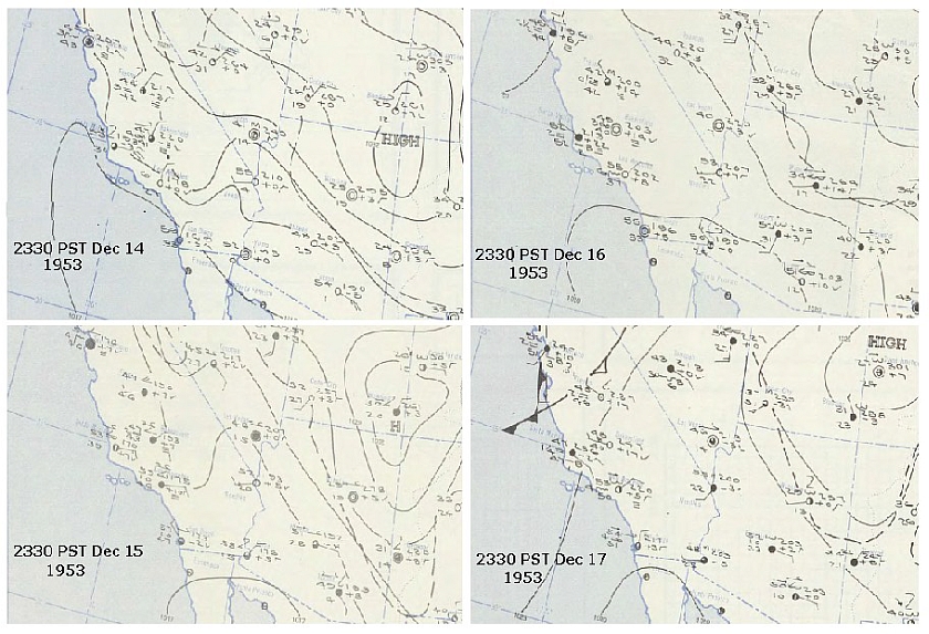 Surface weather observations for 0130 EST Dec 15-18 1953