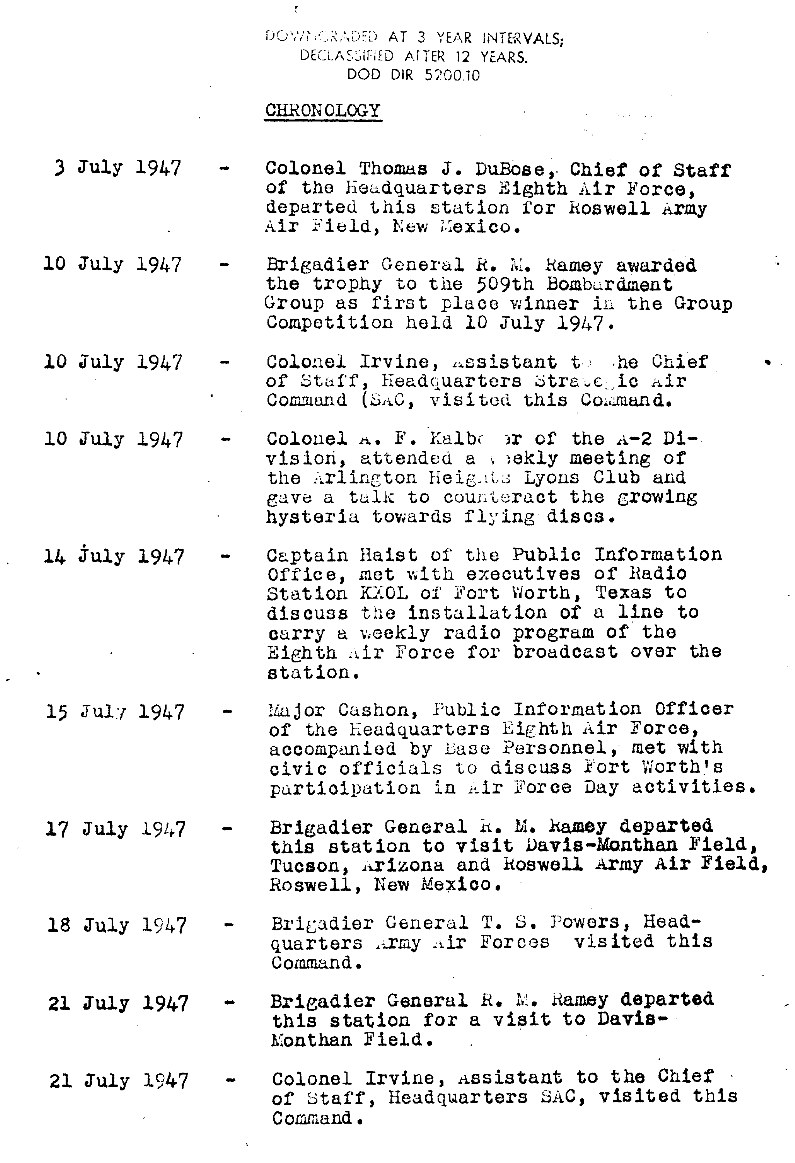 8th Air Force Chronology For July, 1947